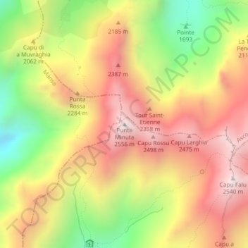 Mapa topográfico Punta Minuta, altitud, relieve