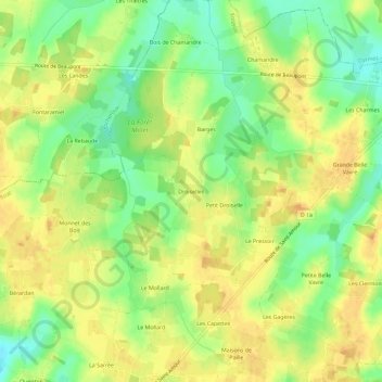 Mapa topográfico Droiselles, altitud, relieve