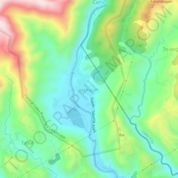 Mapa topográfico Jaclupan, altitud, relieve