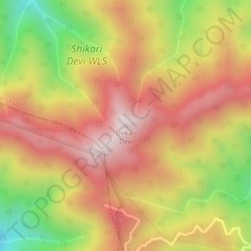 Mapa topográfico Shikari Devi, altitud, relieve