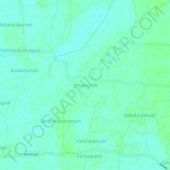 Mapa topográfico Vettangudi, altitud, relieve