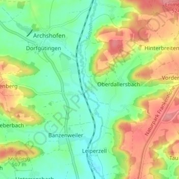 Mapa topográfico Bonlanden, altitud, relieve