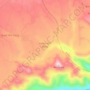 Mapa topográfico Hakim Wih Ilang, altitud, relieve