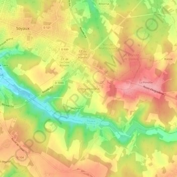 Mapa topográfico Coteau d'Epagnac, altitud, relieve