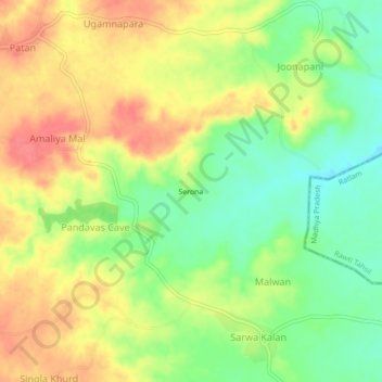 Mapa topográfico Serona, altitud, relieve