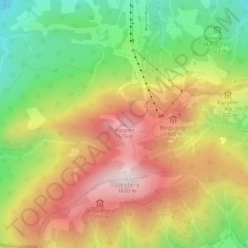 Mapa topográfico Alpspitz, altitud, relieve