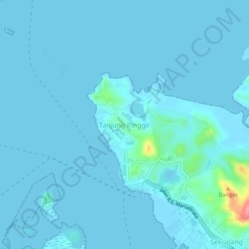 Mapa topográfico Tanjung Pinggir, altitud, relieve