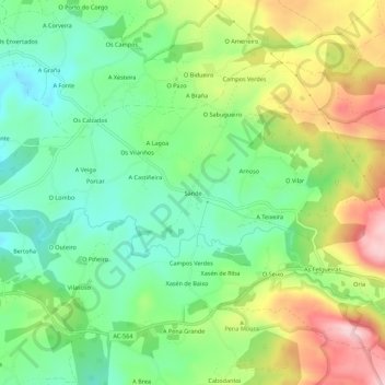 Mapa topográfico Sande, altitud, relieve