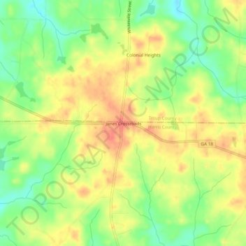 Mapa topográfico Jones Crossroads, altitud, relieve