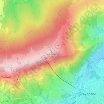 Mapa topográfico Gubałówka, altitud, relieve