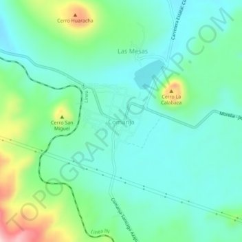 Mapa topográfico Comanja, altitud, relieve