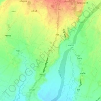 Mapa topográfico Rajhena, altitud, relieve