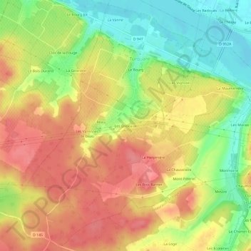 Mapa topográfico Les Godeaux, altitud, relieve