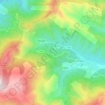 Mapa topográfico Sorbu, altitud, relieve