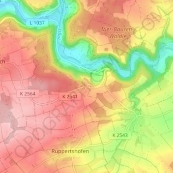 Mapa topográfico Leofels, altitud, relieve