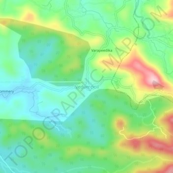 Mapa topográfico Nedumpoil, altitud, relieve