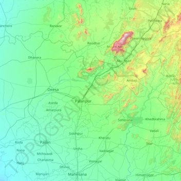 Mapa topográfico Banās Kāntha, altitud, relieve