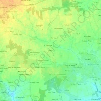 Mapa topográfico Kerflous, altitud, relieve