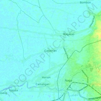 Mapa topográfico Canaman, altitud, relieve
