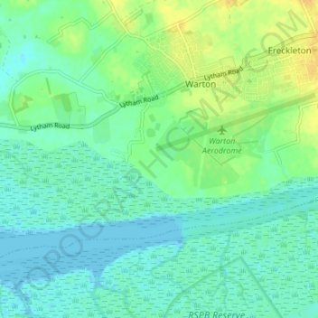 Mapa topográfico Warton Bank, altitud, relieve