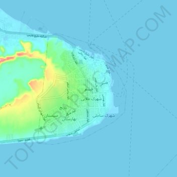 Mapa topográfico Qeshm, altitud, relieve