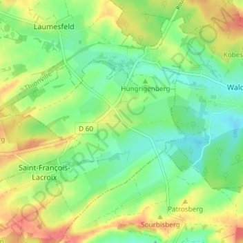 Mapa topográfico Lacroix, altitud, relieve