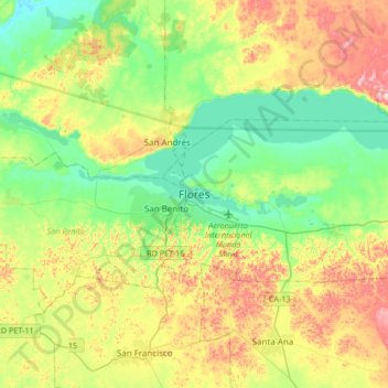 Mapa topográfico Flores, altitud, relieve