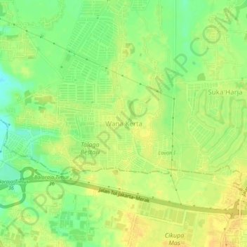 Mapa topográfico Wana Kerta, altitud, relieve