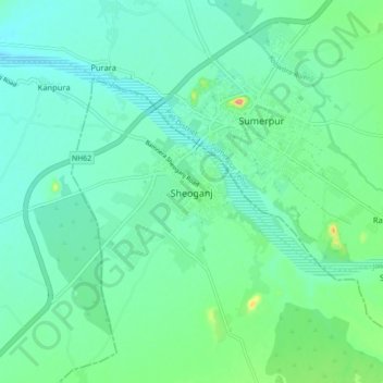 Mapa topográfico Sheoganj, altitud, relieve