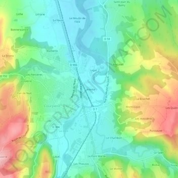 Mapa topográfico Valette, altitud, relieve