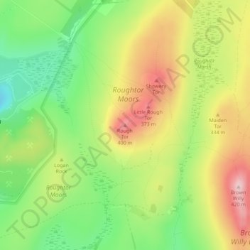 Mapa topográfico Rough Tor, altitud, relieve