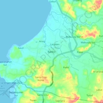 Mapa topográfico Badoc, altitud, relieve