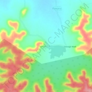 Mapa topográfico Pawna Tanda, altitud, relieve