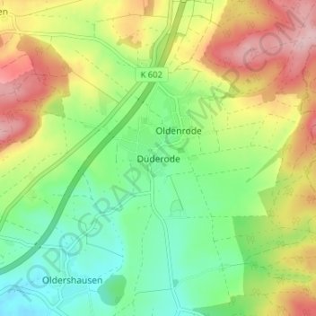 Mapa topográfico Düderode, altitud, relieve
