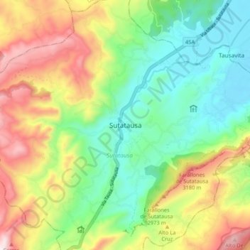 Mapa topográfico Sutatausa, altitud, relieve