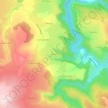Mapa topográfico Freycenet, altitud, relieve