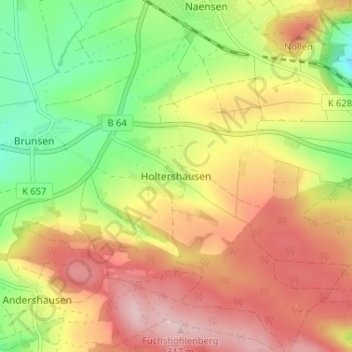 Mapa topográfico Holtershausen, altitud, relieve