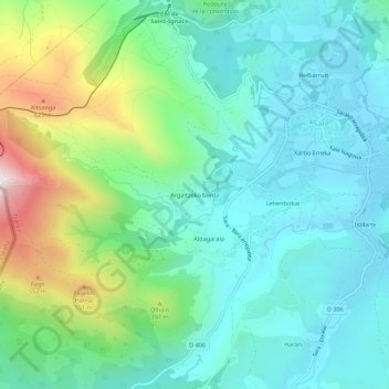 Mapa topográfico Argaitzeko borda, altitud, relieve