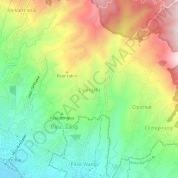 Mapa topográfico Cipanjalu, altitud, relieve