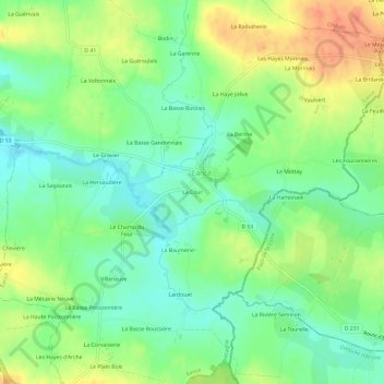 Mapa topográfico La Cour, altitud, relieve