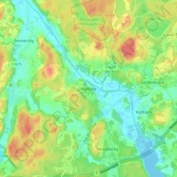Mapa topográfico Massby, altitud, relieve