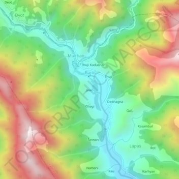 Mapa topográfico Jalan, altitud, relieve