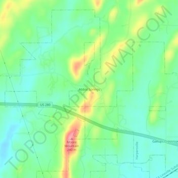 Mapa topográfico Abbot Springs, altitud, relieve