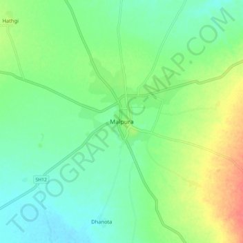 Mapa topográfico Malpura, altitud, relieve
