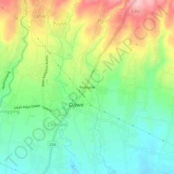 Mapa topográfico Kedopok, altitud, relieve