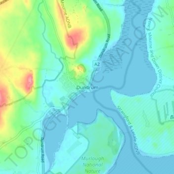 Mapa topográfico Dundrum, altitud, relieve