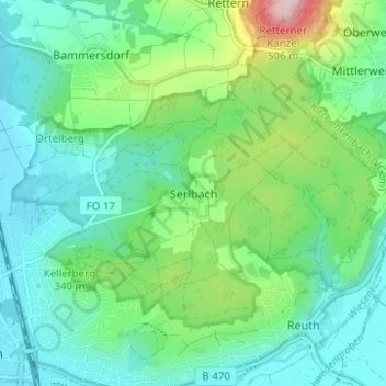 Mapa topográfico Serlbach, altitud, relieve
