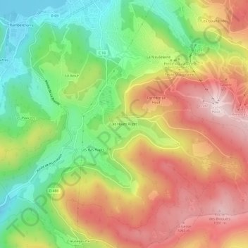 Mapa topográfico Les Hauts Rupts, altitud, relieve