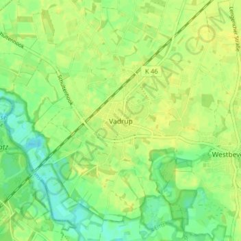 Mapa topográfico Vadrup, altitud, relieve