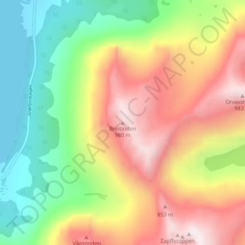 Mapa topográfico Breitinden, altitud, relieve